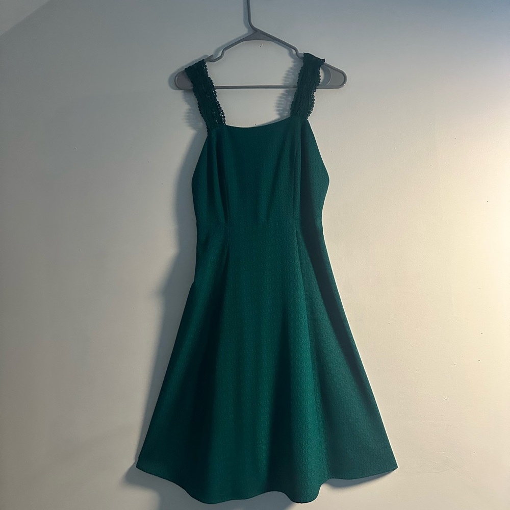 Green A-Line Bridal Party Dress with Crochet Straps
